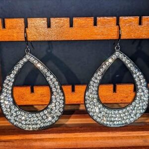 NWOT Large Rhinestone Teardrop Shape Hoop Drop Dangle Earrings